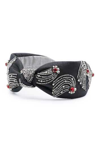 Buy APT FOREVER Black Embroidery, Beads, Rhinestones Supernova Gems Top Knot Headband Online at Aza Fashions Buy_APT FOREVER_Black Embroidery, Beads, Rhinestones Supernova Gems Top Knot Headband _Online_at_Aza_Fashions