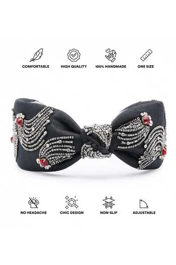 APT FOREVER Black Embroidery, Beads, Rhinestones Supernova Gems Top Knot Headband at Aza Fashions APT FOREVER_Black Embroidery, Beads, Rhinestones Supernova Gems Top Knot Headband _at_Aza_Fashions