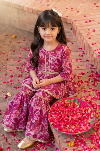 Buy Petite Pomme Purple Chinon Mirrors Printed Kurta And Sharara Set Online at Aza Fashions Buy_Petite Pomme_Purple Chinon Mirrors Printed Kurta And Sharara Set _Online_at_Aza_Fashions