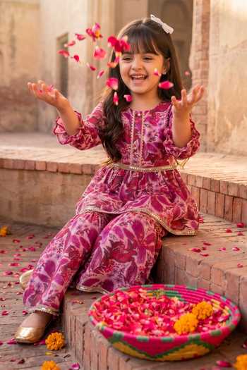 Shop Petite Pomme Purple Chinon Mirrors Printed Kurta And Sharara Set Online at Aza Fashions Shop_Petite Pomme_Purple Chinon Mirrors Printed Kurta And Sharara Set _Online_at_Aza_Fashions