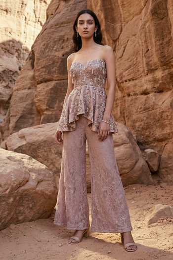 Ruceru Hand Embroidered Peplum Top & Pant Set 
