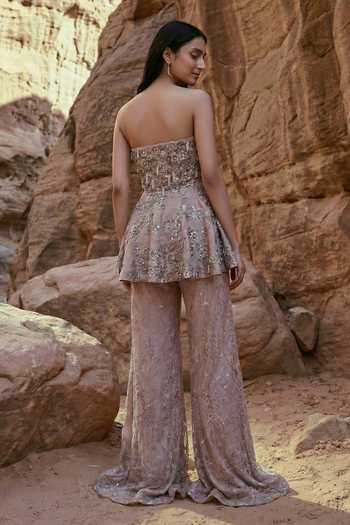 Ruceru Hand Embroidered Peplum Top & Pant Set 