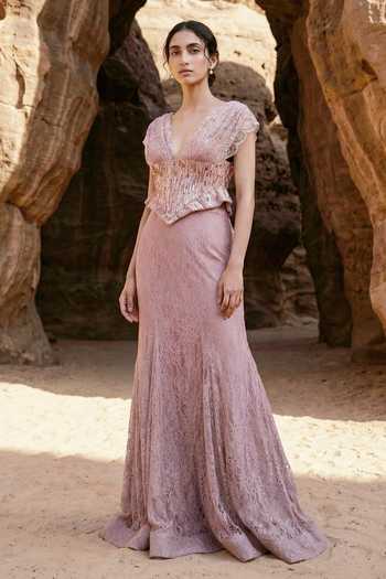 Ruceru Lace Work Top Skirt Set 