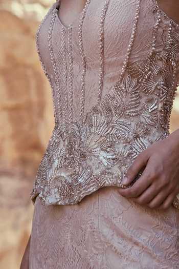 Ruceru Peach Silk, Lace Sweetheart Neck And Top & Skirt Set Online at Aza Fashions Ruceru_Peach Silk, Lace Sweetheart Neck And Top & Skirt Set _Online_at_Aza_Fashions