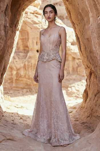 Ruceru Silk & Lace Top & Skirt Set 