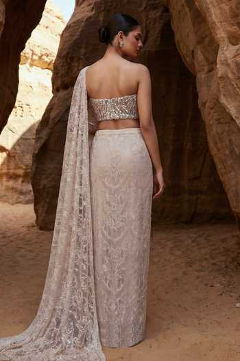 Ruceru Lace Work Pre-Draped Saree & Blouse Set 