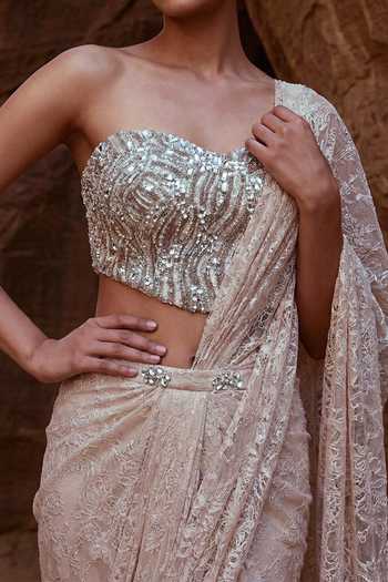 Buy Ruceru Beige Tissue, Lace Sweetheart Neck Work Pre-draped Saree And Blouse Set Online at Aza Fashions Buy_Ruceru_Beige Tissue, Lace Sweetheart Neck Work Pre-draped Saree And Blouse Set _Online_at_Aza_Fashions