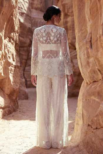 Ruceru Sequin Lace Organza Jacket Pant Set 