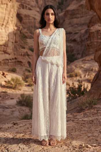 Ruceru Lace Work Blouse & Draped Pant Set 