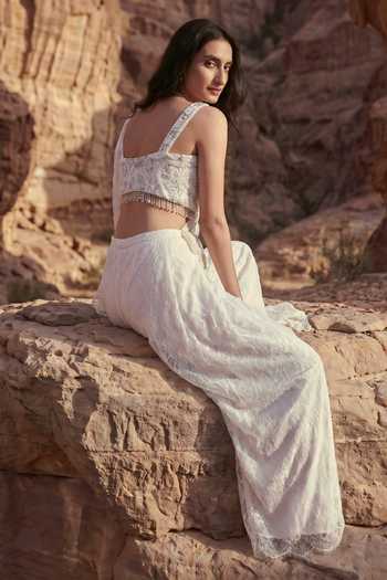 Ruceru Lace Work Blouse & Draped Pant Set 