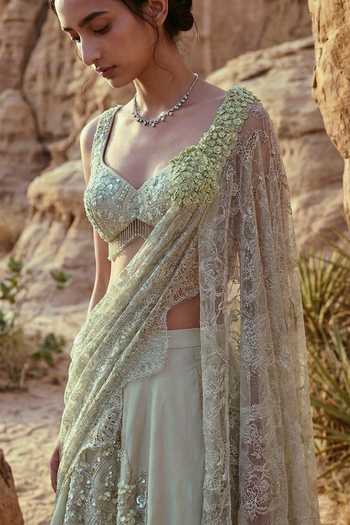 Buy Ruceru Green Organza, Tissue, Lace Sweetheart Neck And Lehenga Set Online at Aza Fashions Buy_Ruceru_Green Organza, Tissue, Lace Sweetheart Neck And Lehenga Set _Online_at_Aza_Fashions