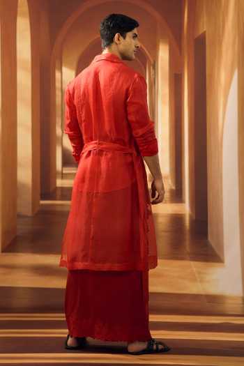 Vivek Karunakaran Organza Jacket & Cutwork Veshti Set
