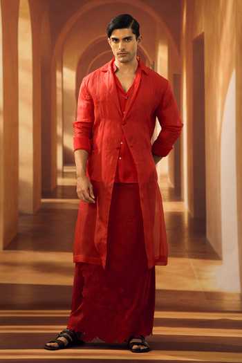 Vivek Karunakaran Organza Jacket & Cutwork Veshti Set