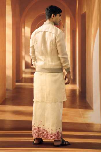 Vivek Karunakaran Wave & Script Block Print Veshti 
