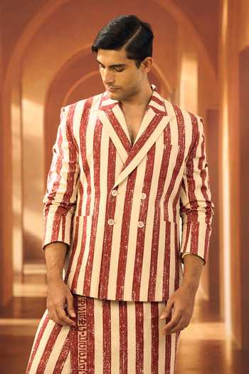 Vivek Karunakaran Temple Stripe Double Breasted Blazer 