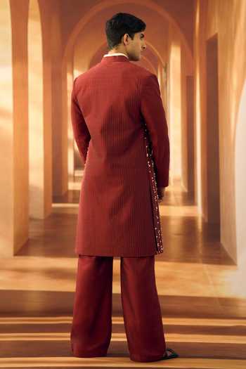 Vivek Karunakaran Jasmine String Textured Open Sherwani 