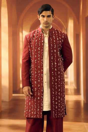 Vivek Karunakaran Jasmine String Textured Open Sherwani 