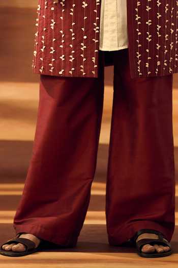 Vivek Karunakaran_Maroon Cotton Merlot Korean Pant _Online_at_Aza_Fashions