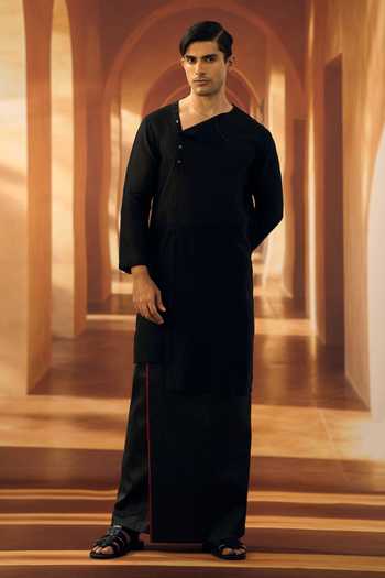 Vivek Karunakaran Up Down Hem Noir Kurta With Veshti 
