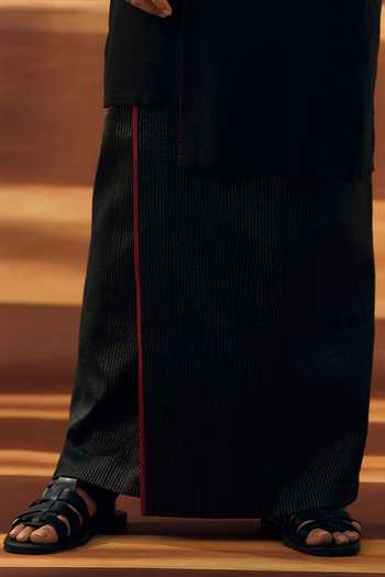 Vivek Karunakaran_Black Silk Gilded Zari Line Noir Veshti _Online_at_Aza_Fashions