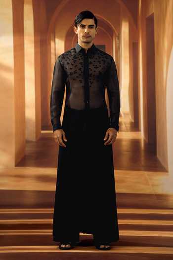 Vivek Karunakaran Black Organza Jasmine Scatter Shirt Online at Aza Fashions Vivek Karunakaran_Black Organza Jasmine Scatter Shirt _Online_at_Aza_Fashions