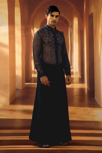 Buy Vivek Karunakaran Black Organza Jasmine Scatter Shirt Online at Aza Fashions Buy_Vivek Karunakaran_Black Organza Jasmine Scatter Shirt _Online_at_Aza_Fashions