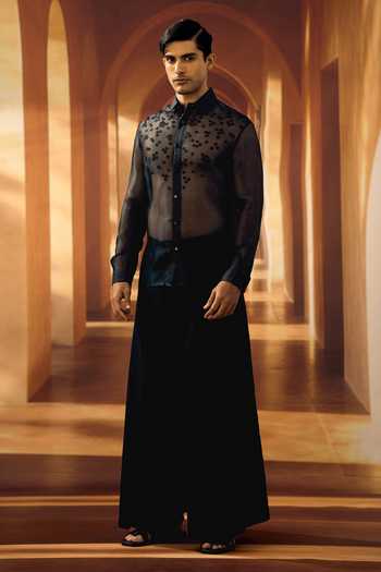 Shop Vivek Karunakaran Black Organza Jasmine Scatter Shirt Online at Aza Fashions Shop_Vivek Karunakaran_Black Organza Jasmine Scatter Shirt _Online_at_Aza_Fashions