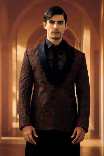Vivek Karunakaran Black Checkered Blazer 