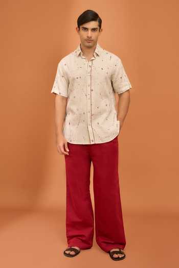 Buy Vivek Karunakaran Beige Cotton, Linen Script And Splatter Shirt Online at Aza Fashions Buy_Vivek Karunakaran_Beige Cotton, Linen Script And Splatter Shirt _Online_at_Aza_Fashions
