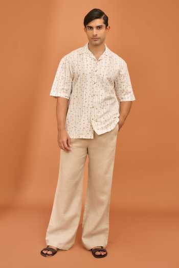 Buy Vivek Karunakaran White Cotton, Linen Kodi Print Earthgrain Shirt Online at Aza Fashions Buy_Vivek Karunakaran_White Cotton, Linen Kodi Print Earthgrain Shirt _Online_at_Aza_Fashions