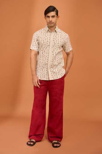 Buy_Vivek Karunakaran_Beige Cotton, Linen Kodi Print Sundown Shirt _Online_at_Aza_Fashions