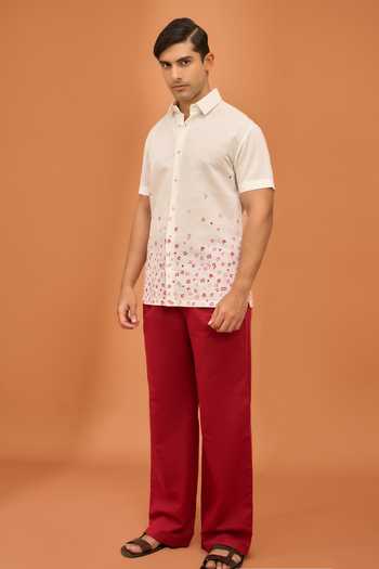 Buy Vivek Karunakaran White Cotton, Linen Drifting Script Shirt Online at Aza Fashions Buy_Vivek Karunakaran_White Cotton, Linen Drifting Script Shirt _Online_at_Aza_Fashions