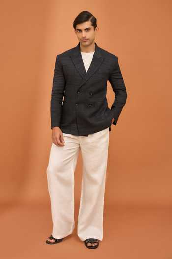 Buy Vivek Karunakaran Grey Silk, Tussar Charcoal Double Breasted Jacket Online at Aza Fashions Buy_Vivek Karunakaran_Grey Silk, Tussar Charcoal Double Breasted Jacket _Online_at_Aza_Fashions