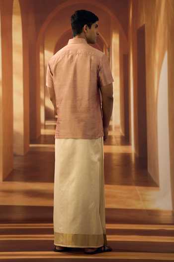 Vivek Karunakaran Burnt Pink Raw Silk Shirt 