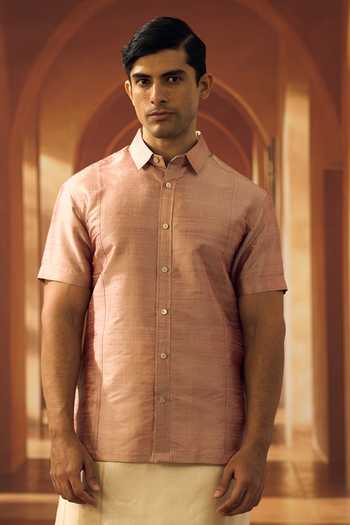 Vivek Karunakaran Burnt Pink Raw Silk Shirt 