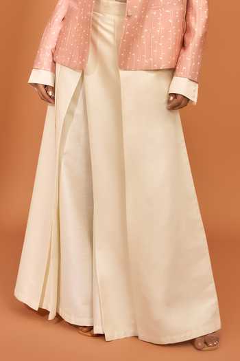 Buy Vivek Karunakaran Pink Silk Collared Neck Stripe Print Jacket And Palazzo Set Online at Aza Fashions Buy_Vivek Karunakaran_Pink Silk Collared Neck Stripe Print Jacket And Palazzo Set _Online_at_Aza_Fashions