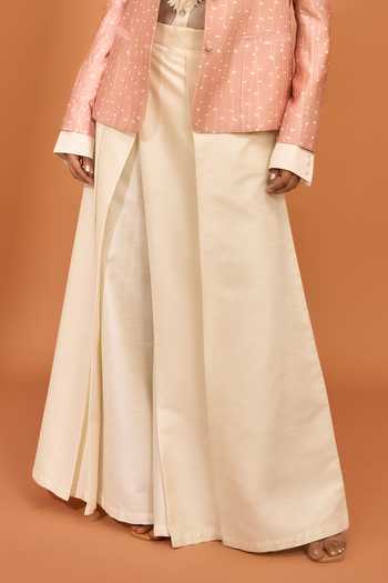 Buy_Vivek Karunakaran_Cream Silk Solid Pleated Palazzo _Online_at_Aza_Fashions