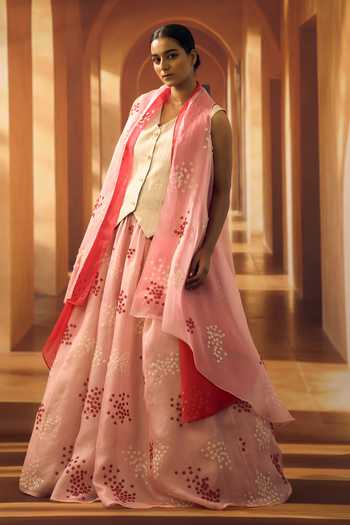 Vivek Karunakaran_Ivory Cotton V-neck Stitchline Thread Embroidered Waistcoat _Online_at_Aza_Fashions