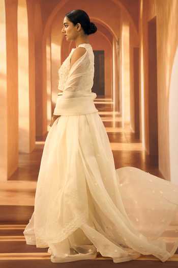 Vivek Karunakaran Off White Organza Flower Embroidered Lehenga Online at Aza Fashions Vivek Karunakaran_Off White Organza Flower Embroidered Lehenga _Online_at_Aza_Fashions