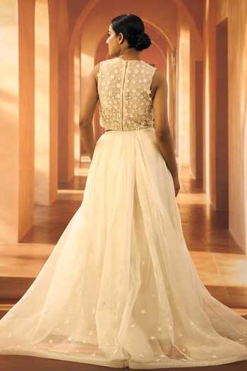 Vivek Karunakaran Flower Embroidered Lehenga 