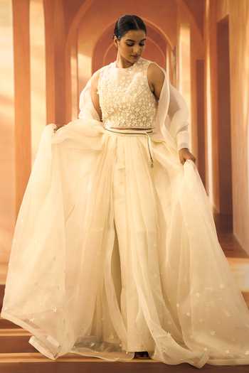 Vivek Karunakaran Flower Embroidered Lehenga 
