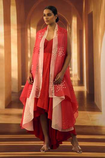 Vivek Karunakaran Flower Applique Work Jacket With Dress 
