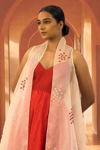 Vivek Karunakaran_Off White Organza Longline Jacket _Online_at_Aza_Fashions