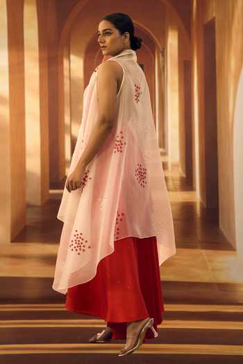 Buy_Vivek Karunakaran_Off White Organza Longline Jacket _Online_at_Aza_Fashions