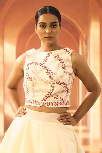 Vivek Karunakaran_Cream Silk Raw Embroidered Lehenga _Online_at_Aza_Fashions