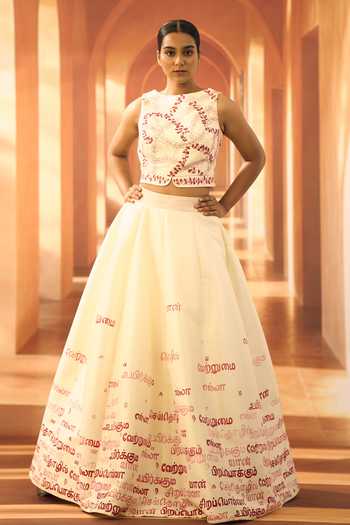 Vivek Karunakaran Raw Silk Embroidered Lehenga 