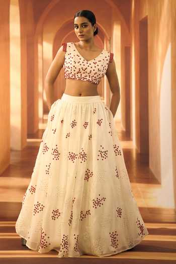 Vivek Karunakaran Flower Applique Work Lehenga 