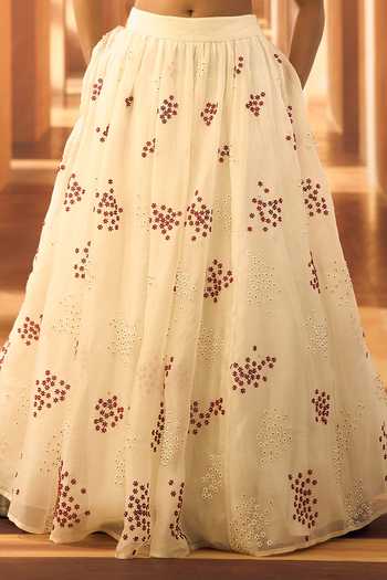 Shop_Vivek Karunakaran_Off White Organza V-neck Hand Embroidered Lehenga And Blouse Set _Online_at_Aza_Fashions