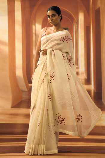 Vivek Karunakaran Flower Applique Embroidered Saree 
