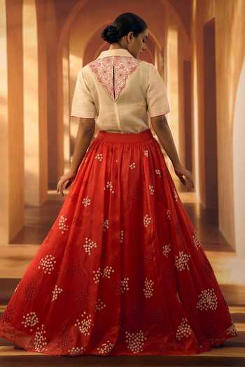 Vivek Karunakaran Floral Embroidered Shirt & Skirt Set 
